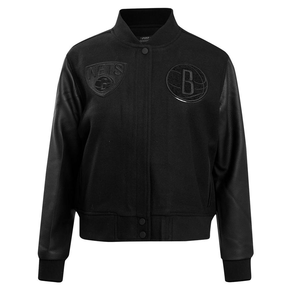 Pro Standard Women's Brooklyn Nets Triple Black Wool Varsity Jacket